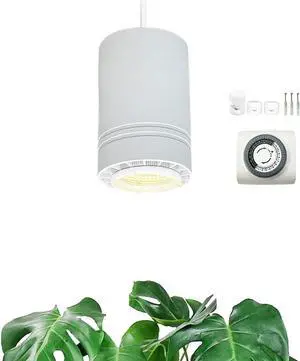 Hanging Grow Light 40W Large, Full Spectrum Warm White Color Plant Lamp, 120V Plug-in with Timer, 15FT Fabric Power Cord, Decorative Pendant Plant Light for Indoor Plants, Flowers