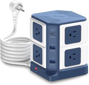 PD 65W USB Power Strip Tower Surge Protector, Desktop Charging Station with 8-Outlet Widely Spaced AC Outlets with 2 USB-A USB-C PD3.0 Ports, 4.9ft Heavy-Duty Extension Cord for Home Office