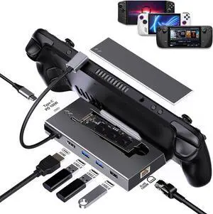 M.2 Steam Deck Dock, 7-in-1 Docking Station with M.2 NVME SSD Enclosure, HDMI 2.0 4K@60Hz, PD 100W, Gigabit Ethernet, USB and USB C Charge Port, Compatible with Steam Deck, ROG Ally, Switch.