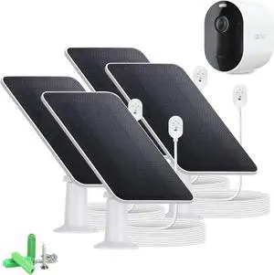 Solar Panel Charger Compatible with Arlo Ultra/Ultra 2/Pro 3/Pro 4/Pro 3 Floodlight Security Camera, 5V 4W Solar Panels Charging 10Ft/3M Cable IP67 Waterproof (4 Pack)
