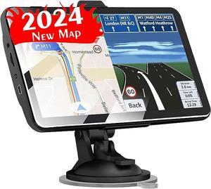 LONGRUF 2024 Newest Car GPS Navigator 2.5D Touchscreen 7inch Car GPS, Truck GPS Commercial Drivers,Real Voice prompts Turn Direction Speed Limit Warning Speed Camera Alert, Lane Guidance Assist, POI