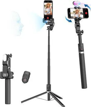 Auto Face Tracking Tripod 360 Rotation for iPhone Android,Phone Stand Follow You for Video Recording,Selfie Stick Tripod with RGB Light,Remote Control for YouTube,TikTok Vlogging(M2Pro Black)