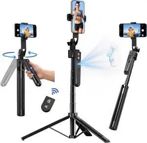 Auto Face Tracking Tripod 360° Rotation with Stand, 70.9" Motion Sensor Phone Tripod Stand, No App, Gesture Control, Smart Face Body Auto Tracking Selfie Stick Tripod for Video/Live Streaming