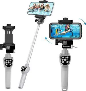 Waterproof Selfie Stick, Extendable Phone Selfie Stick with Wireless Remote Shutter for Skiing/Snorkeling/Surfing, Compatible with All Cellphones (Waterproof Selfie Stick)