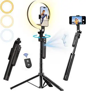 Auto Face Tracking Tripod 360° Rotation with 10" Ring Light, Phone Tripod & Selfie Stick with Remote for Cell Phone 4"-7", Motion Sensor Phone Tripod for Tiktok Live Stream Vlog Video Recording