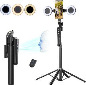 Auto Face Tracking Tripod,All in 1 Tall Travel Tripod Stand w 1/4" Screw,Phone Holder w Remote,Selfie Stick w Light for Photo Vlog, 360° Rotation Camera Tripod for iPhone Android