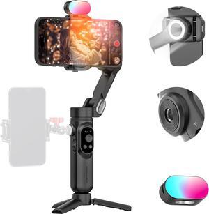 Handheld 3-axis Gimbal Stabilizer for iPhone&Android Smartphone Gimbal Anti-Shake w/ 1/4 Thread,RGB Magnetic Light,AI Tracking Phone Holder for Vlogging for TikTok,YouTube-Smart X Kit Black