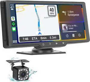 Portable  Carplay Screen for Car, 10.26" Wireless  Carplay & Android Auto, Car Stereo, Backup Camera, Car Audio Receivers GPS Navigation Mirror Link, Car Play, Bluetooth, AUX/FM,Siri,AirPlay