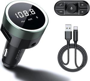 Bluetooth Car Adapter with Remote, 2023 UpgradedWireless FM Radio Transmitter, Car Kit with Dual USB Charging Car Charger MP3 Player Support TF Card & USB Disk