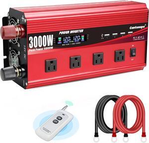 3000W Power Inverter 12V to 110V DC to AC with LCD Display, Remote Controller 4 x AC Outlets and 4 x 3.1A USB Car Adapter for Car Truck Boat RV Solar System