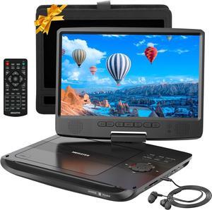 Portable DVD Player with Headphones, Extended 6-Hour Battery, 10.5" HD Swivel Screen, Supports CD/DVD/USB/SD Card, Car Headrest Mount, Car Charger, AC Power Adapter, Remote Control