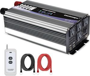 3000W Power Inverter 12V to 110V DC to AC with LCD Display, Remote Controller and 4 x AC Outlets Car Adapter for Car Truck Boat RV Off Grid Solar System