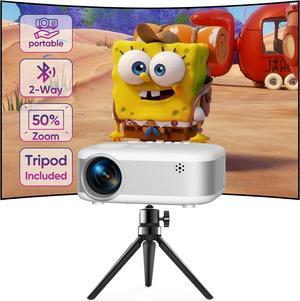[Two-Way Bluetooth] Mini Projector with Tripod, 2024 Upgraded 1080P HD Projector, Portable Projector with Bluetooth, Movie Projector Compatible with Smartphone/Laptop/TV Stick/HDMI/USB