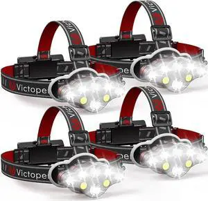 Rechargeable Headlamp 4 Pack, 8 LED 18000 High Lumen Bright Head Lamp with Red Light, Lightweight USB Head Light, 8 Mode Waterproof Head Flashlight for Outdoor Running Hunting Hiking Camping