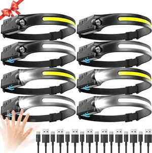 Headlamp Rechargeable 8 Pack, LED Headlight Flashlight Super Bright with 230° Wide Beam, Motion Sensor, 5 Modes Waterproof Head Lamp for Outdoor Hiking Running Camping