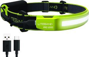 Liteband PRO 1000 Series Wide-Beam Adjustable Personal Headlamp, 210° Illumination, Battery-Powered, Fits Hard Hats and Helmets, LBP1000-L34HV, 1000 Lumens, High Visibility