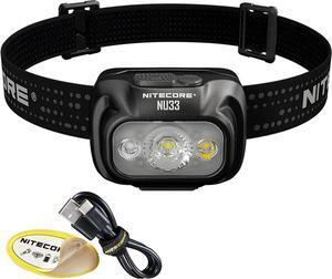NU33 700 Lumen Camping Headlamp, USB-C Rechargeable, Lightweight with White, Red, and Reading LEDs Sticker