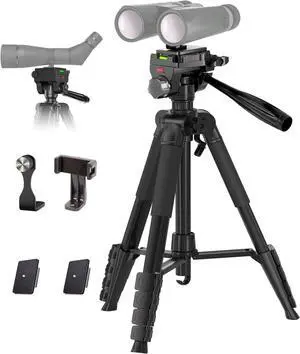 72 Spotting Scope Tripod Stand with Binocular Adapter and 2 QR Plates, Travel Camera Tripod with Phone Holder/Carry Bag, Compatible with Binoculars/Spotting Scope/Camera/Phone