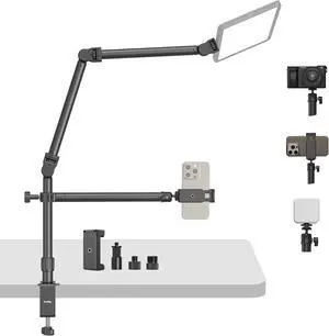 Overhead Camera Mount, Camera Desk Mount Stand with Flexible Arm, 360° Rotatable Ball Head, DSLR Boom Arm Tabletop C Clamp for Photography Videography Live Stream - 4456