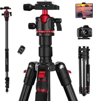 Camera Tripod, 67 inch/172cm Aluminum Travel Tripod & Monopod with 360°Ball Head, Lightweight Camera Stand for Smartphone iPad Canon Nikon Sony Binoculars Laser Level Telescope
