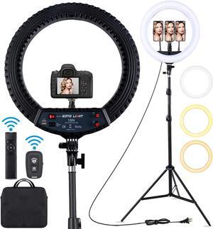 18 inch LED Ring Light with Tripod Stand Dimmable Makeup Selfie Ring light for Studio Portrait YouTube Vlog Video Shooting with Carrying Bag and Remote Controller, CRI 90