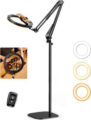 Ring Light with Stand Overhead Camera Mount Phone Holder,10 Ring Light Tripod for iPhone,Circle Led Selfie Light Halo Light for Video Recording,Photography,Streaming,Vlog,TikTok,YouTube