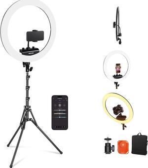 Professional Ring Light with Stand and Phone Holder, 18 inch Ultra Thin, 45W 2900K-7000K TLCI98, Remote Shutter & App Control, Softer Lighting for Makeup Live Stream TikTok, RP18B Pro Black