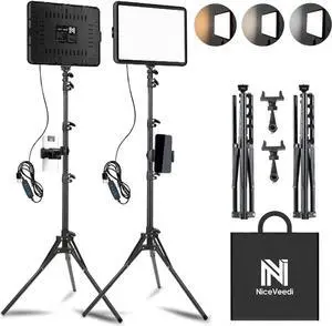 2-Pack LED Video Light Kit, NiceVeedi Studio Light, 2800-6500K Dimmable Photography Lighting Kit with Tripod Stand&Phone Holder, 73" Stream Light for Video Recording, Game Streaming, YouTube