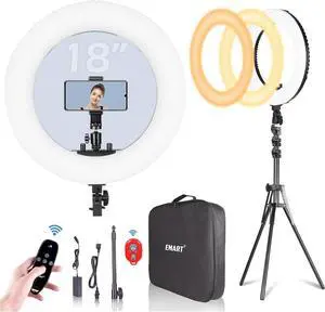 18-inch Ring Light with Stand, 65W Big Adjustable 3200-5500K LED Ringlight with Ultra-wide Lighting Area for Camera Photography, YouTube Videos, Makeup, Kit: Phone Holder, Remote, Soft Tube, etc