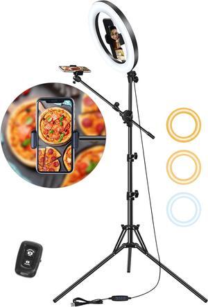 Selfie Ring Light with Stand for Phone, Ring Light Tripod for iPhone, Overhead Phone Mount 10.5" with Phone Stand and Remote, Phone Tripod with Light for Video Recording/Live Streaming/Cooking