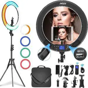 19 inch Ring Light with Remote Controller and Stand ipad Holder,60W Bi-Color with 4 Color Soft Filters for Live Stream/Makeup/YouTube Video/TikTok/Zoom/Photography