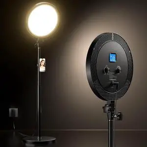 Professional Ring Light with Stand Phone Holder & Remote  6500K Full-Screen LED Lighting for Makeup Photography Studio Barber and Live Streaming