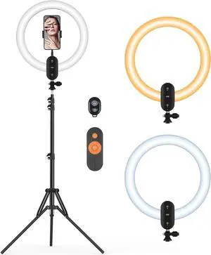 12 inch Ring Light 2800mAh Rechargeable, LED Circle Selfie Ringlight Cordless with 63" Tripod Stand/Phone Holder/Remote for Live Stream/Makeup/Video Recording/Tiktok/YouTube/Podcasting/Vlogging