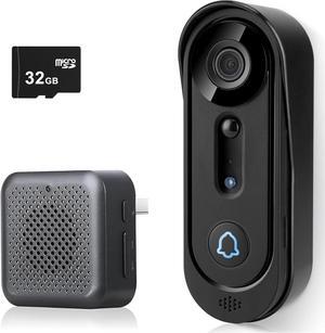 Camera Wireless - 2K HD Wireless Video Doorbell with Chime,Doorbell with Camera No Subscription with 32G SD Card/2 Way Audio/Night Vision/2.4G WiFi/Motion Alerts Via APP/Cloud Storage