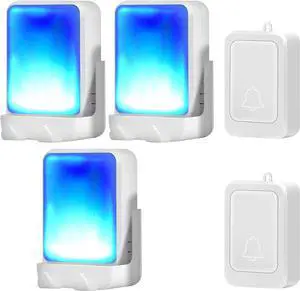 Loud Flash Doorbell with 7 Colors of Bright Light and 4 Volumes, Wireless Doorbells 600 feet,at Home/Office,Suitable for the Elderly, Hearing Impaired People, 2 Transmitters with 3 Receivers