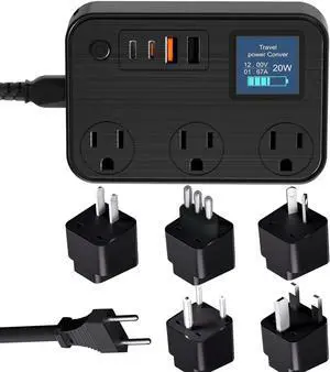 350W Converter Plug with 2 USB and 2 USB-C (20W PD) Fast Charging International Travel Converter for 220V to 110V for 100V-240V and Including US/EU/UK/India/South Africa Plugs (Black)