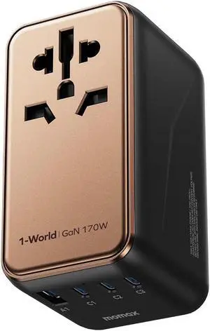 Universal Travel Adapter, 170W GaN International Power Adapter, 2 USB-C 2 USB-A, Worldwide Travel Plug Adapter, International Power Adapter for Most Europe, USA, Japan, Australia (Type C/A/G/I)