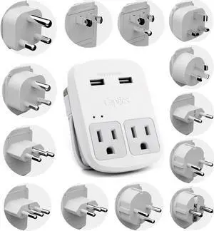 International Plug Adapter Kit, World Safest Grounded 13 Adaptor Set Dual USB Ports - Travel Anywhere - Business Use - Perfect for Laptops, Cell Phones, Chargers - Surge Protection