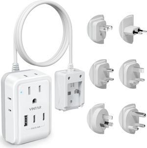 Universal Travel Adapter Kit, 5ft Detachable Extension Cord with 4 AC Outlets & 3 USB(2 USB C), Type A/C/G/D/I/M International Power Adaptor for US to Europe UK India South Africa Japan