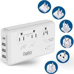 2000W Travel Voltage Converter for Hair Dryer & 200W Convert 220V to 110V for Curling Iron, Straightener, Chargers, Step Down World Power 4 USB Charging QC 3.0 SWadApt Type A, B, C, E/F, G, I