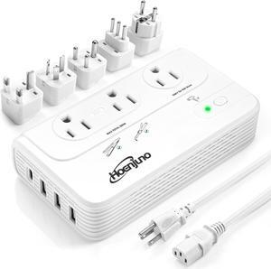 2000W Universal Travel Adapter for Hair Dryer & 200W Voltage Converter 220V to 110V for Curling Iron, Straightener with 3 AC Outlets and 4 USB Ports Power Convetrer