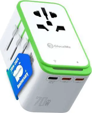RoamPlug Universal Travel Adapter with 4G WiFi Mobile Hotspot and US 8GB Data, All-in-One International Power Plug Adapter, 4 USB Ports and Max 70W Output for EU UK AUS