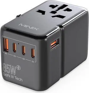 Universal Travel Adapter, 85W GaN III International Power Adapter, 3 USB-C & 2 USB-A, Worldwide All in One Outlet Wall Charger Fast Charging Adaptor for Phone, Tablet, Laptop for US/EU/UK/AU
