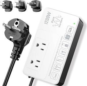 1200Watt Voltage Converter 220V to 110V for Any American Appliances such as Hair Dryer Straightener Curling Iron Coffee Maker, Step Down Transformer Travel Power Plug Adapter US to EU/UK/AU/Asia