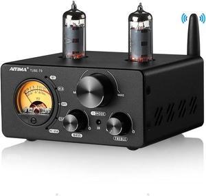 T9 100W*2 Bluetooth Stereo Amplifier Class D Amp 2.0/2.1 Channel Tube Power Amp with PC-USB DAC Coaxial Optical inputs &VU Meter & Bass Treble Tone Control for Home Stereo Speakers
