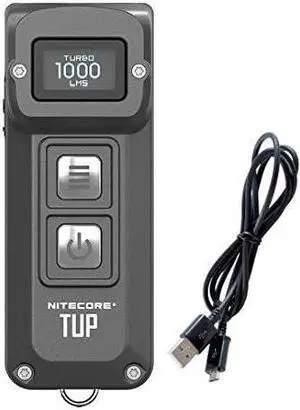 Tup Grey 1000 Lumen Rechargeable Keychain EDC Flashlight with LumenTac Charging Cable