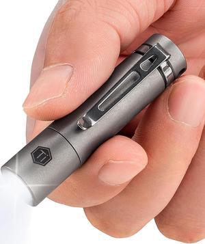 KF04 Mini LED Flashlight with AAA Battery & Pocket Clip - Super Bright Handheld Size Titanium EDC Keychain Penlight for Outdoor Camping, Hiking, Climbing