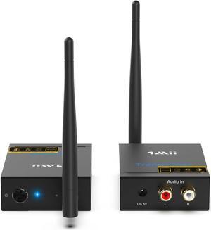 2.4Ghz Wireless Audio Transmitter Receiver for TV, 320ft Long Range 20ms Low Delay 192kHz/24bit HiFi Audio, Wireless Adapter Kit for Subwoofer/Powered Speaker/Stereo/Soundbar, RCA(3.5mm)Out/input