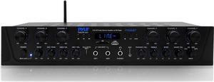 Wireless Home Audio Amplifier System - Bluetooth Compatible Sound Stereo Receiver Amp - 6 Channel 600 Watt Power, Digital LCD, Headphone Jack, 1/4'' Microphone IN USB SD AUX RCA FM Radio