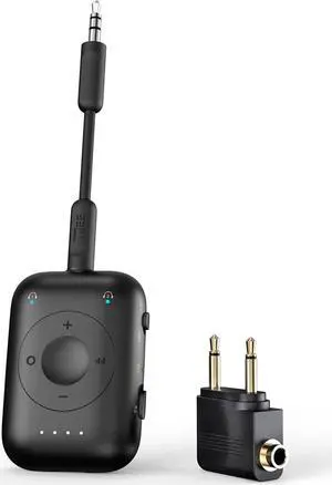 audio Connect Air Pro Bluetooth Wireless Audio Transmitter & Receiver for AirPods or Bluetooth Headphones, 2-in-1 Adapter with Detachable Cable 3.5mm Aux Audio Jack for Airplanes, Auto, Gym, Black